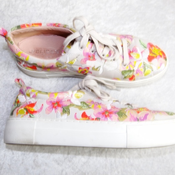 J/Slides NYC 8.5 Appy Floral Sneaker Embroider Floral Anthropologie Light Gray - Picture 5 of 7